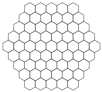 Example hexagonal board with 5 tiles on each side and marked centre.